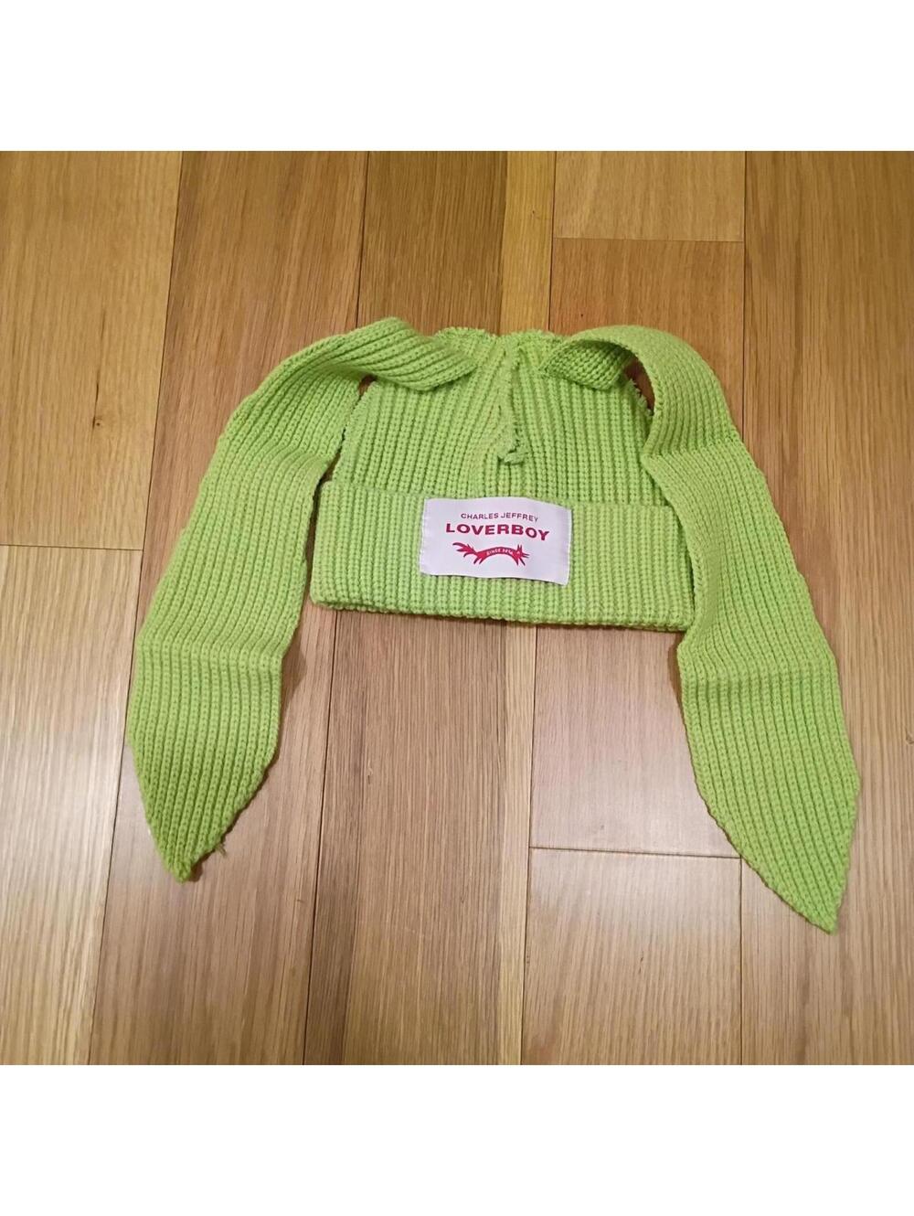 Women's Green Charles Jeffrey Loverboy Bunny Ear Beanie Hat